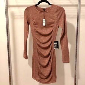 Rushed bodycon long sleeve dress
